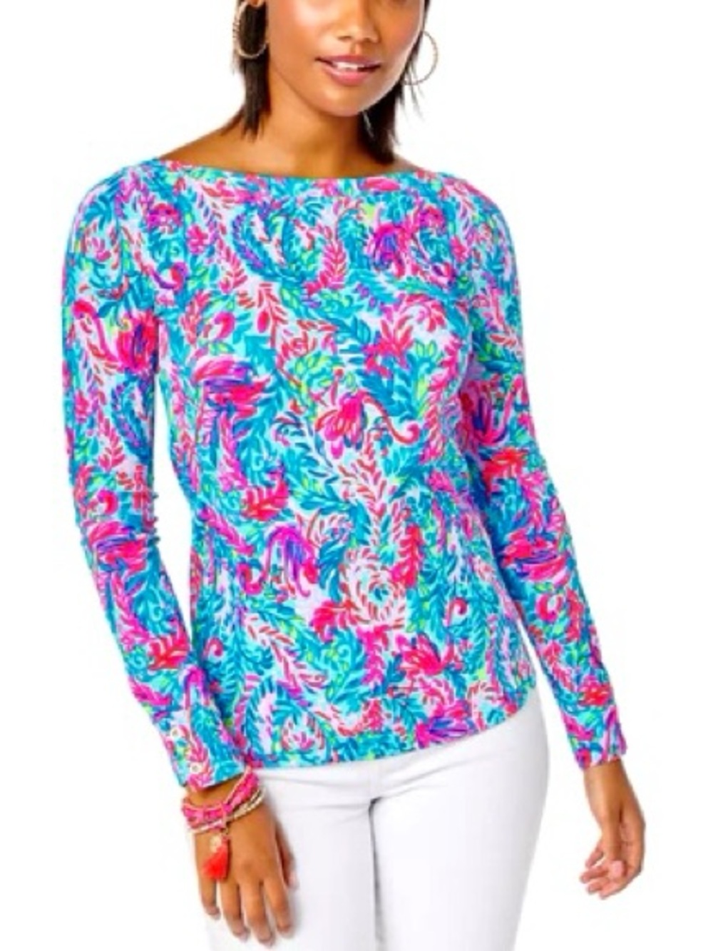 New Lilly Pulitzer Aleah Top Surf Blue Flim Flam Top Shirt
